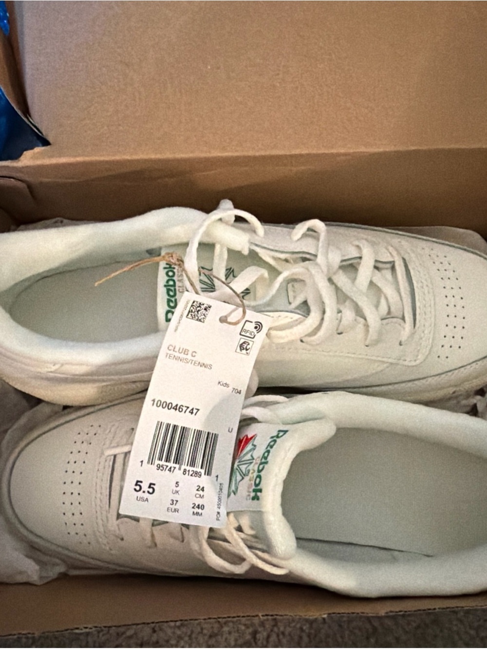 Reebok Kids Club C White Sneaker -Size 5.5